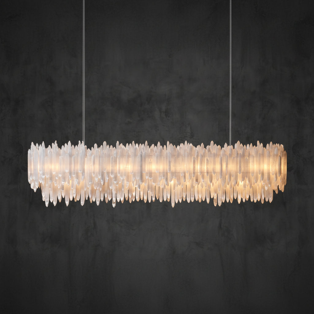 Selenite Crystal Rectangular Chandelier 72"