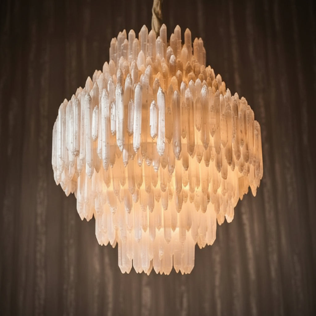 Selenite Crystal Round Pendant Chandelier 31.5" 40.2" - kimoylights