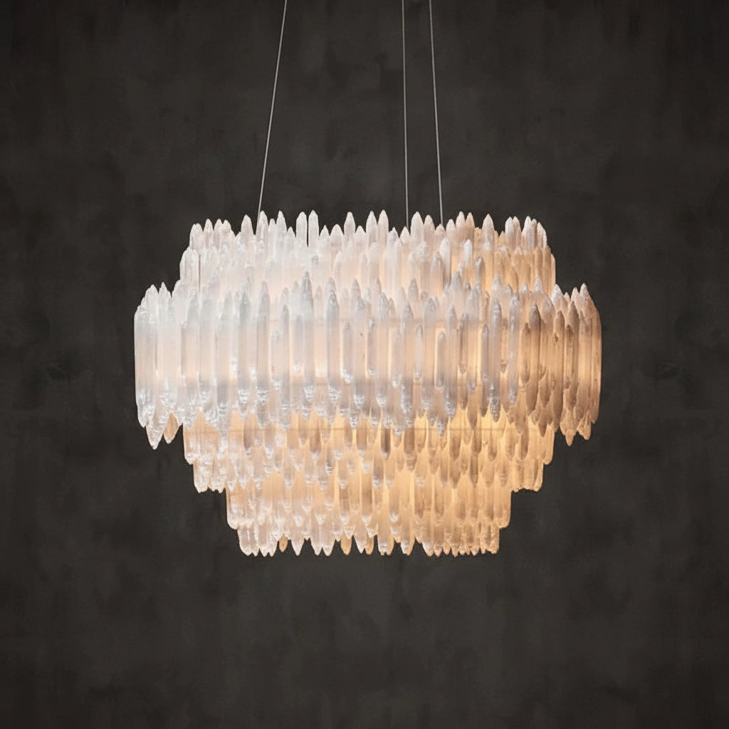 Selenite Crystal Round Pendant Chandelier 31.5" 40.2" -kimoylights