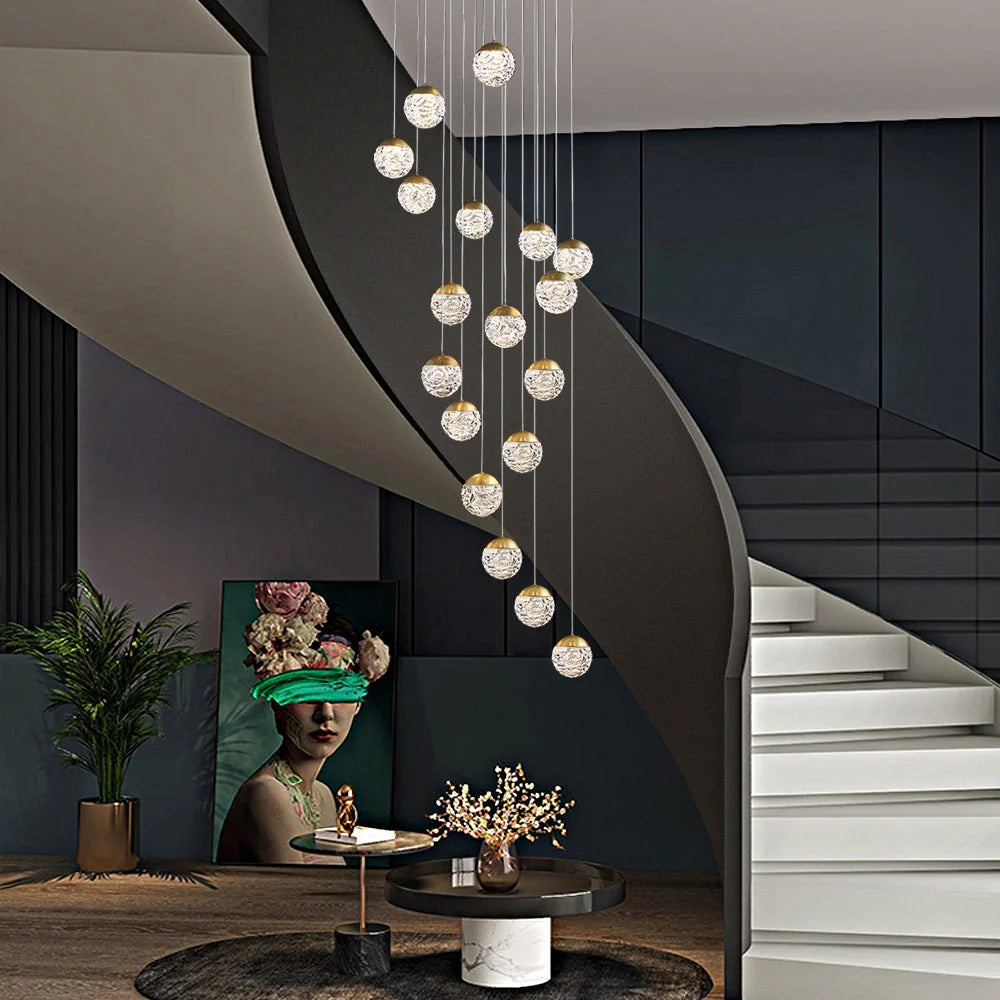Spiral Pineapple Multi Glass Ball Staircase Chandelier