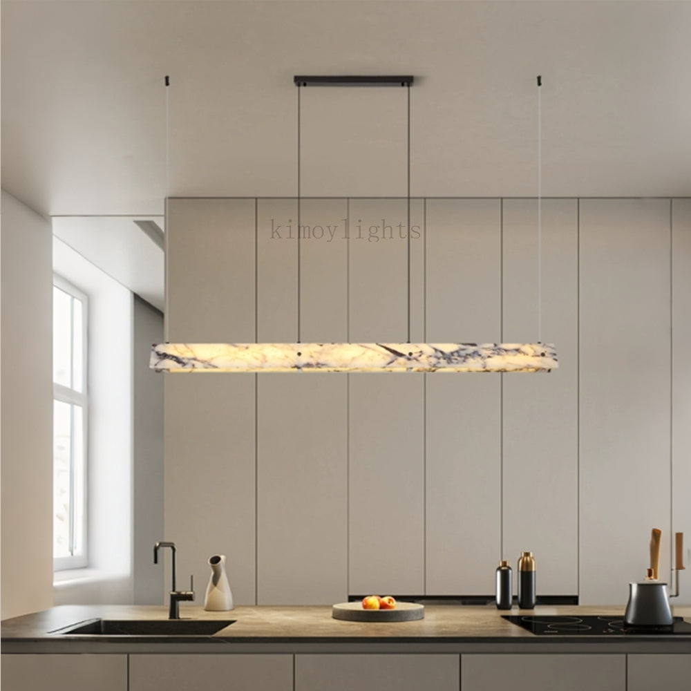 Vitrella Adjustable-Height Linear Marble Chandelier