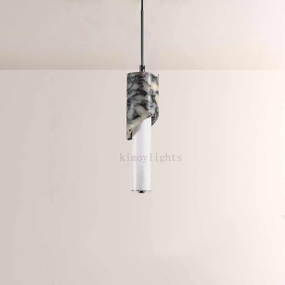 Vitrella Sculpted Marble-Wrap Cylinder Pendant
