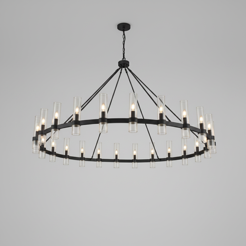 Wagonl Wheel Glass Chandelier 60" 70"
