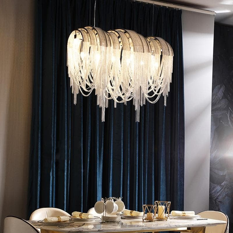 Alisa Luxury Hardware Aluminum Chain Tassel Long Branch Chandelier W35"- kimoylights