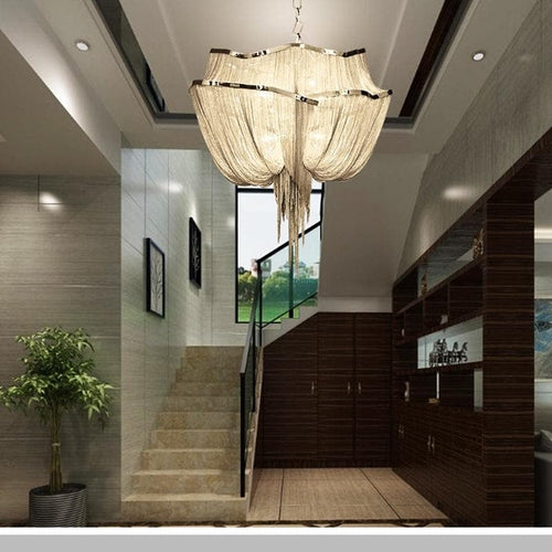 Alisa Luxury Double-Layer Aluminum Chain Tassel Chandelier - kimoylights