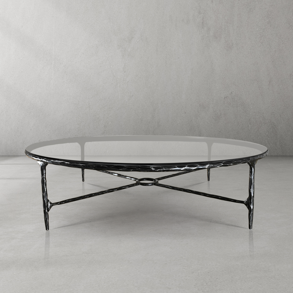 Thaddeus Metal Glass Round Coffee Table 36" 55"
