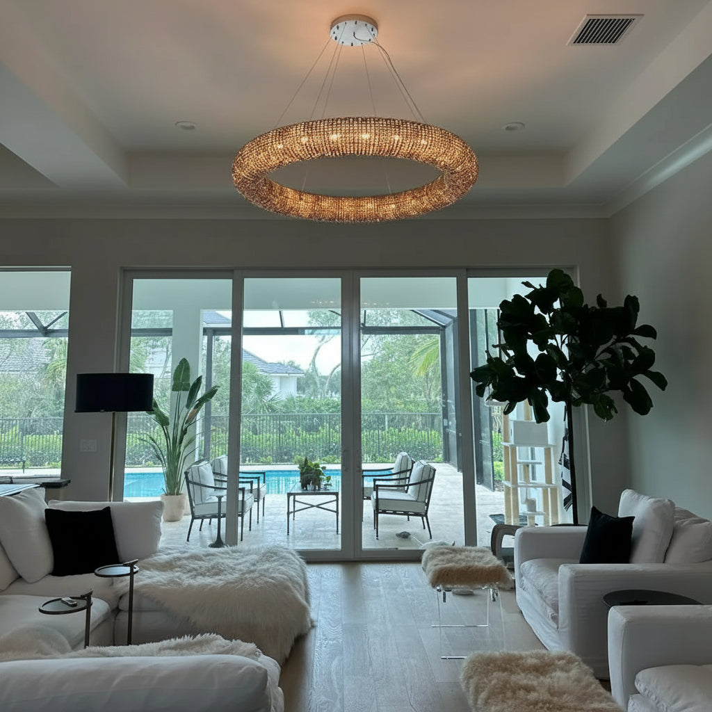 Modern K9 Grey/Clear Crystal Beads Round Chandelier 31.5" - kimoylights