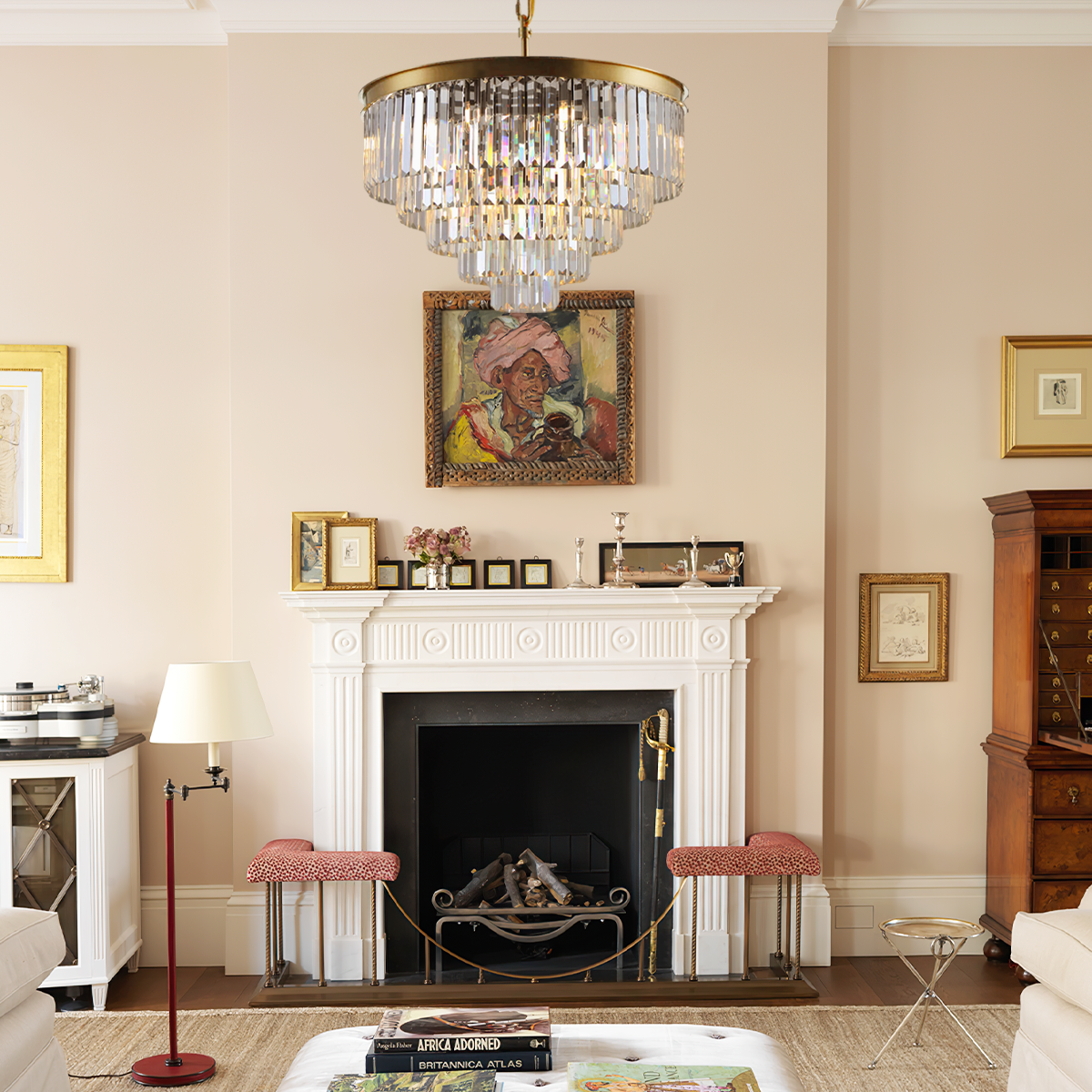 1920s Olion Multi-Tier Clear/Smoke Crystal Round Chandelier