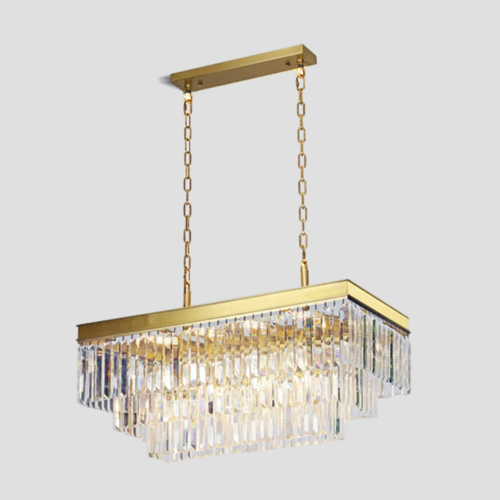 1920s Olion 3-Tier Crystal Rectangular Chandelier