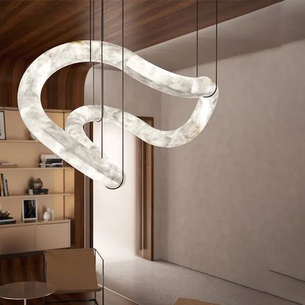 Alabaster Unique Curved Lake  Shape Chandelier -kimoylights