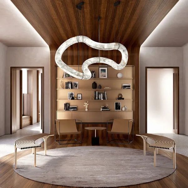 Alabaster Unique Curved Lake  Shape Chandelier  -kimoylights