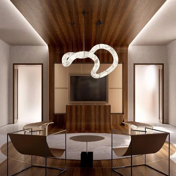 Alabaster Unique Curved Lake  Shape Chandelier -kimoylights