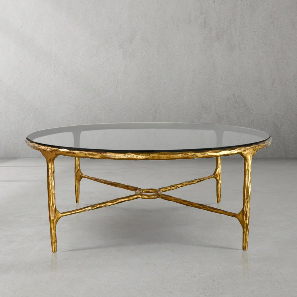 Thaddeus Metal Glass Round Coffee Table 36" 55"