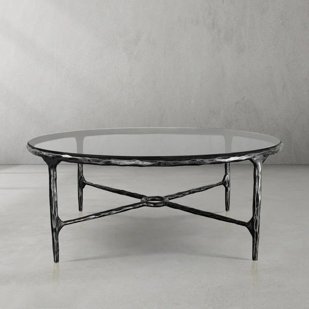 Thaddeus Metal Glass Round Coffee Table 36" 55"